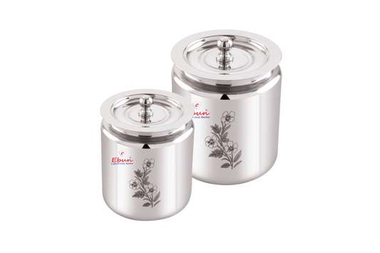 Ebun Stainless Steel Laser Finish Ghee Pot 250 & 1000 Ml Combo (Pack of 2)