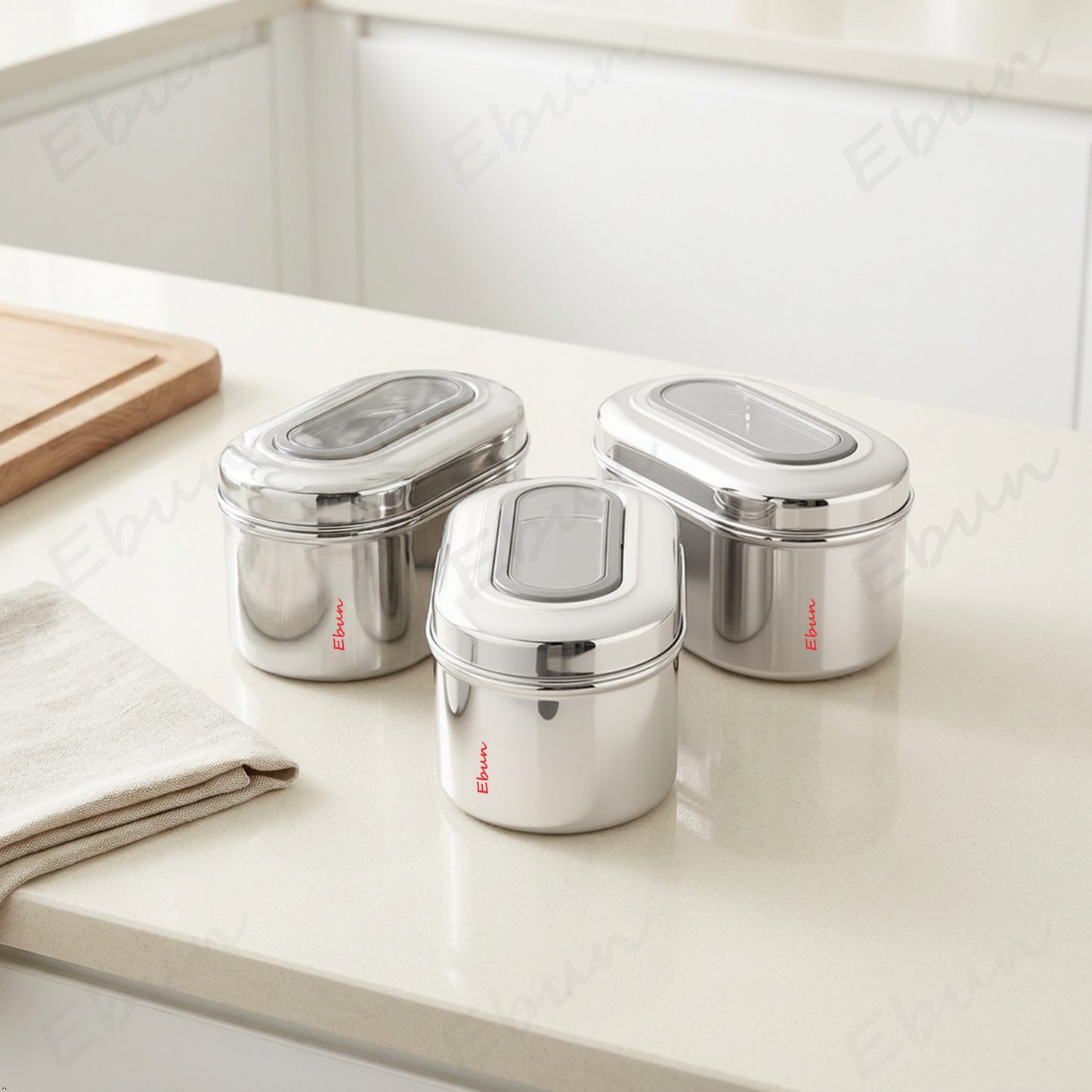 Ebun Stainless Steel Capsule Shape Top See Through Containers - 500 Gms
