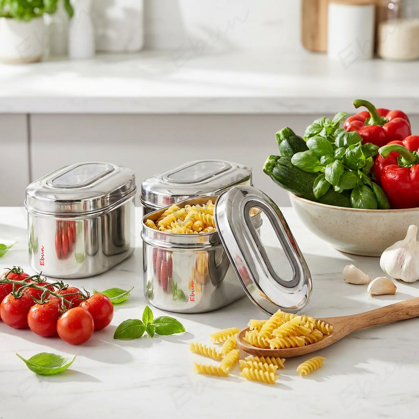 Ebun Stainless Steel Capsule Shape Top See Through Containers - 500 Gms