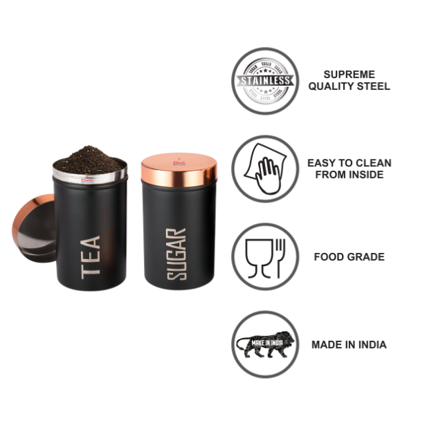 Ebun Stainless Steel Sugar Tea Containers Set of 2 with the Capacity of 500 Gms Each