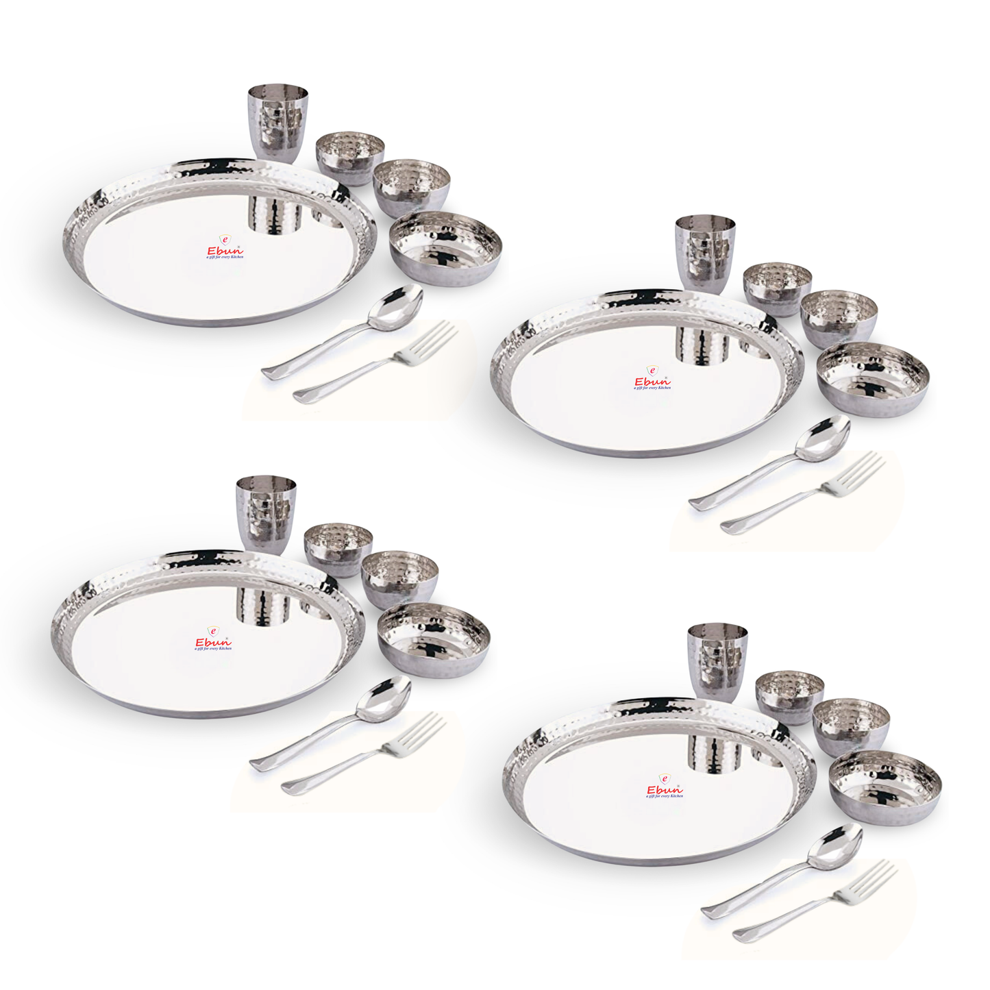 Ebun Hand Hammered Finish Stainless Steel Dinner Set - Pack of 4