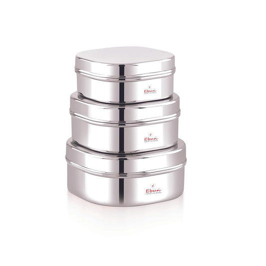 Ebun Mirror Polish Stainless Steel Chocolate Dabba 450 Ml to 750 Ml (Pack of 3)
