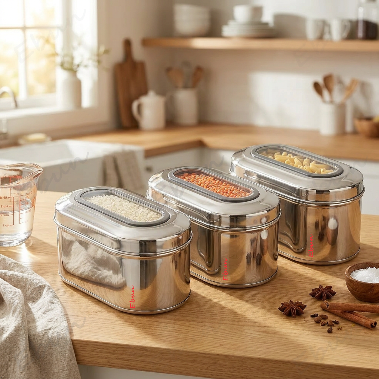 Ebun Stainless Steel Capsule Shape Top See Through Containers - 750 gms