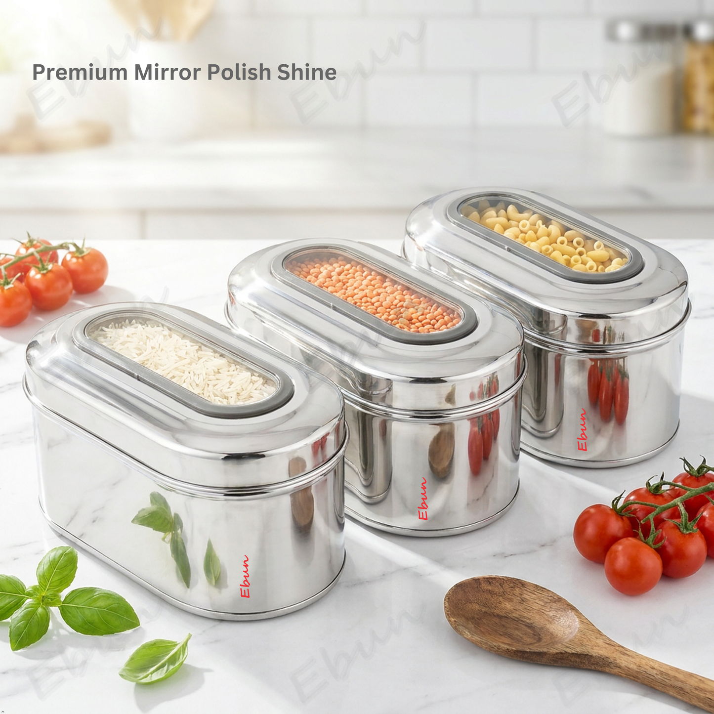 Ebun Stainless Steel Capsule Shape Top See Through Containers - 750 gms