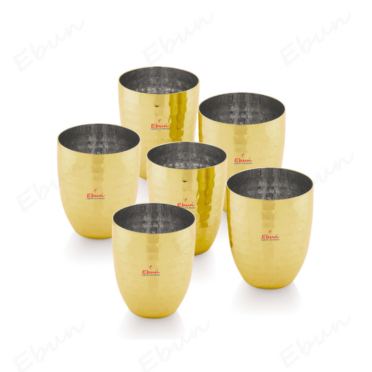 Ebun Gold PVD Plated Stainless Steel Glass Set of 6 - 300 Ml