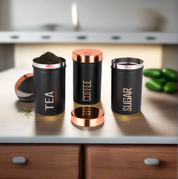 Ebun Stainless Steel Tea Sugar Coffee Containers Set of 3 with the Capacity of 500 Gms Each
