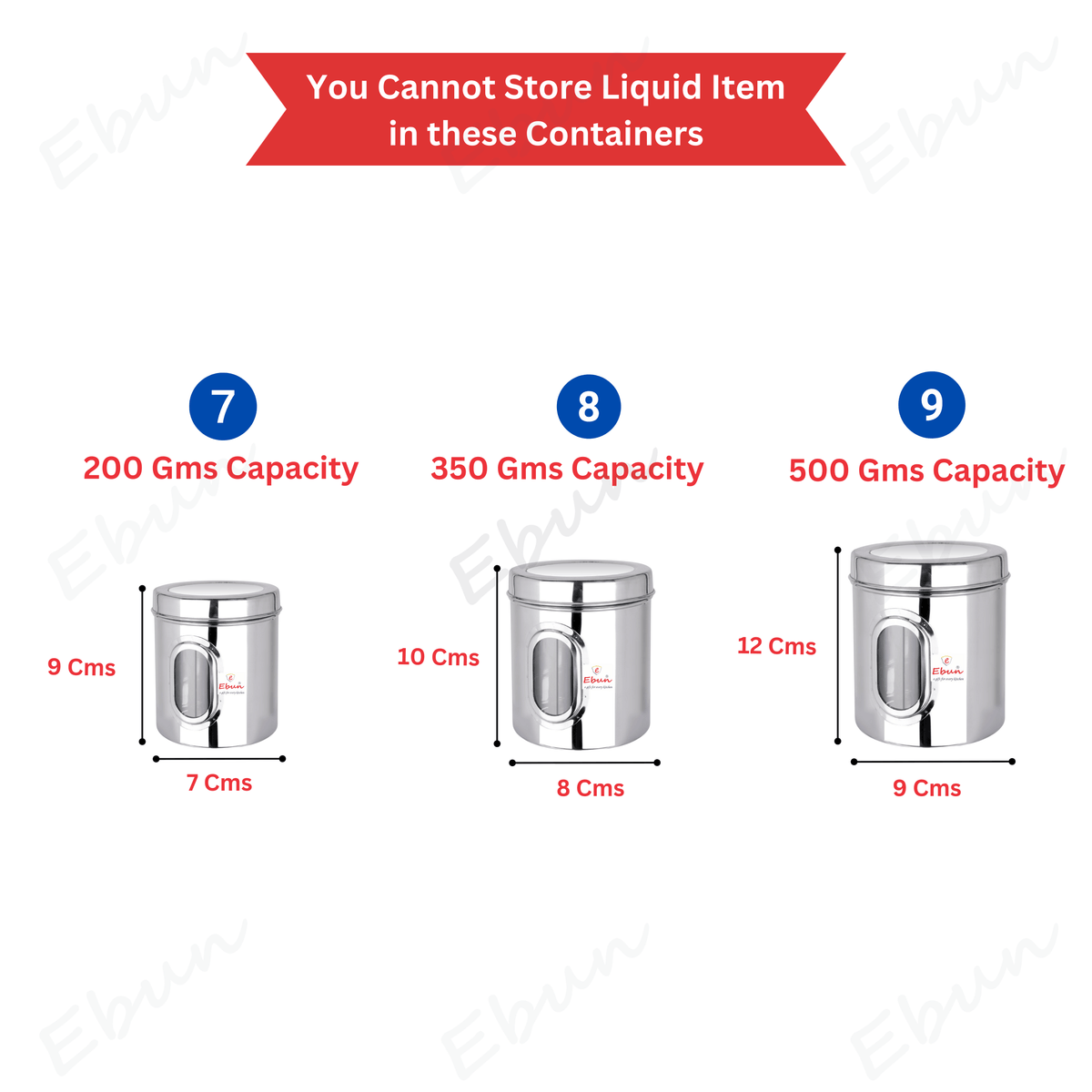 Ebun Stainless Steel See Through Containers Combo Set - 200 Gms to 5 kgs Capacity