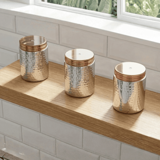 Ebun hand hammered stainless steel kitchen container, 500 ml