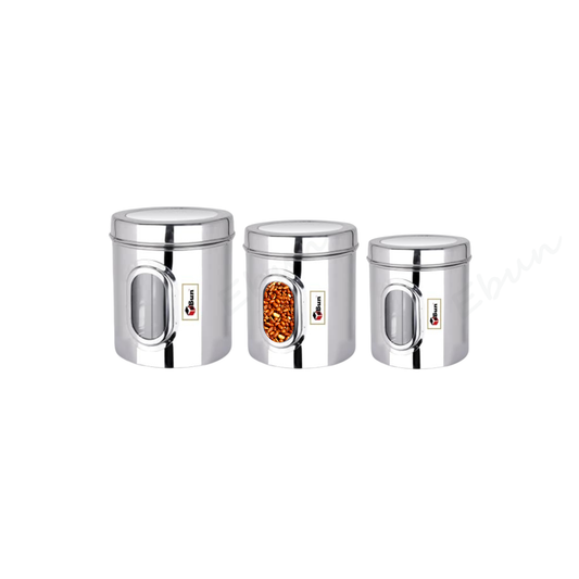 Ebun Stainless Steel See Through Containers Combo Set - 200 Gms to 500 Gms Capacity