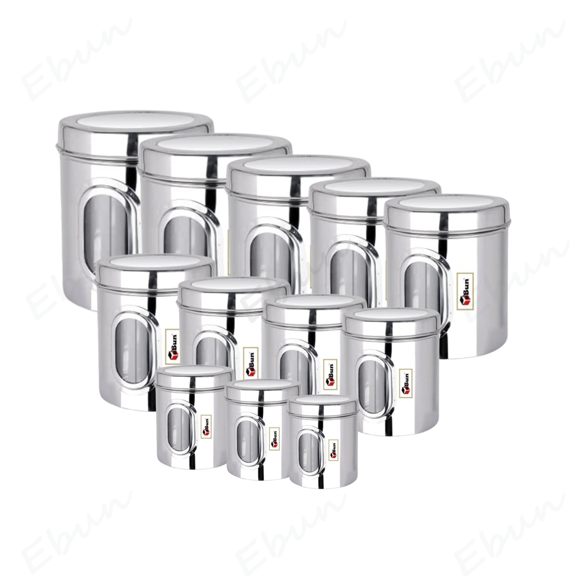 Ebun Stainless Steel See Through Containers Combo Set - 200 Gms to 5 kgs Capacity