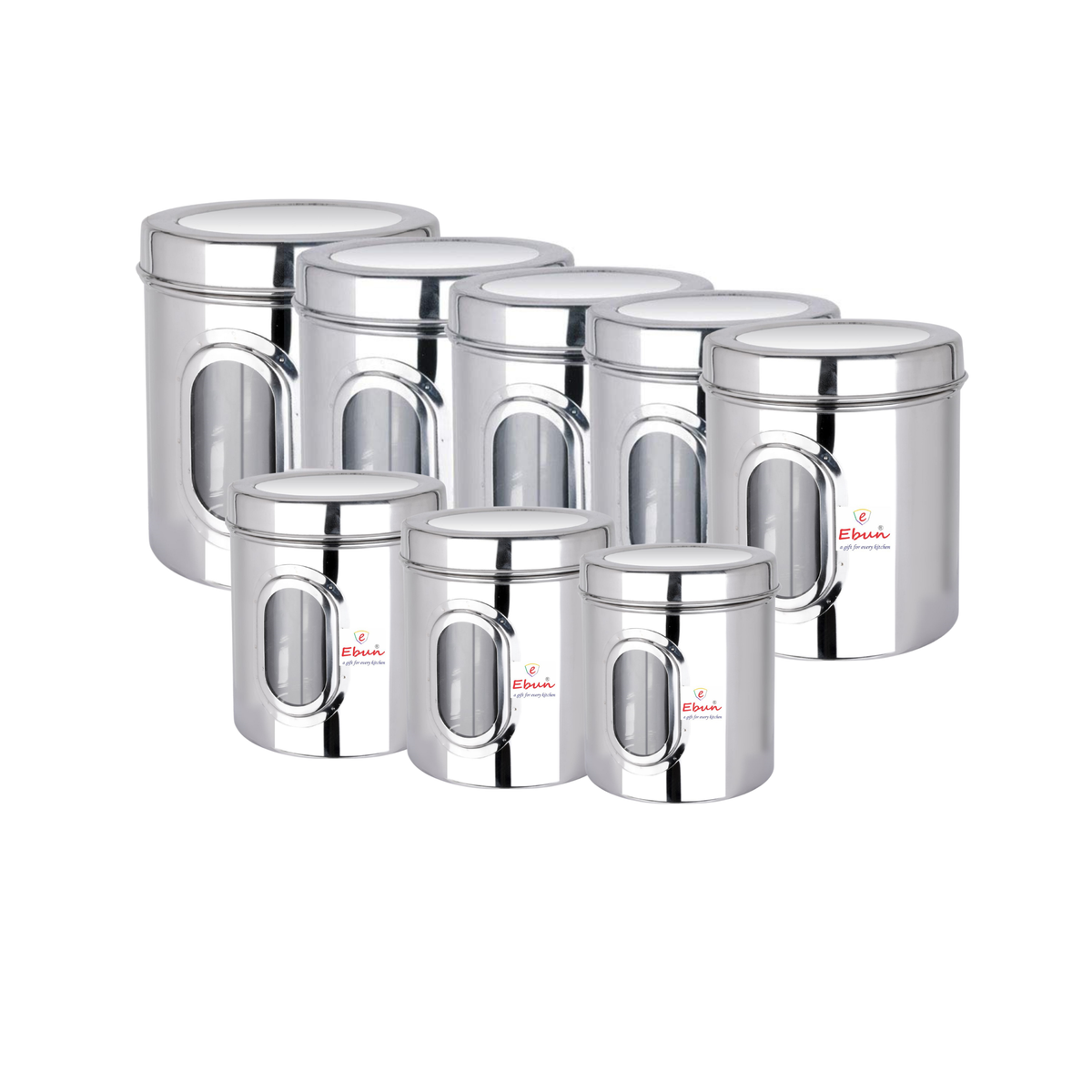Ebun Stainless Steel See Through Containers Combo Set - 200 Gms to 2 kgs Capacity