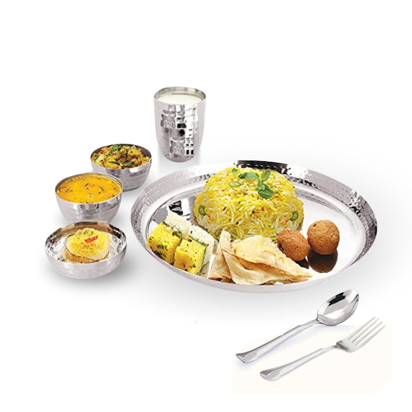 Ebun Stainless Steel Hand Hammered Design Dinner Set - Pack of 1