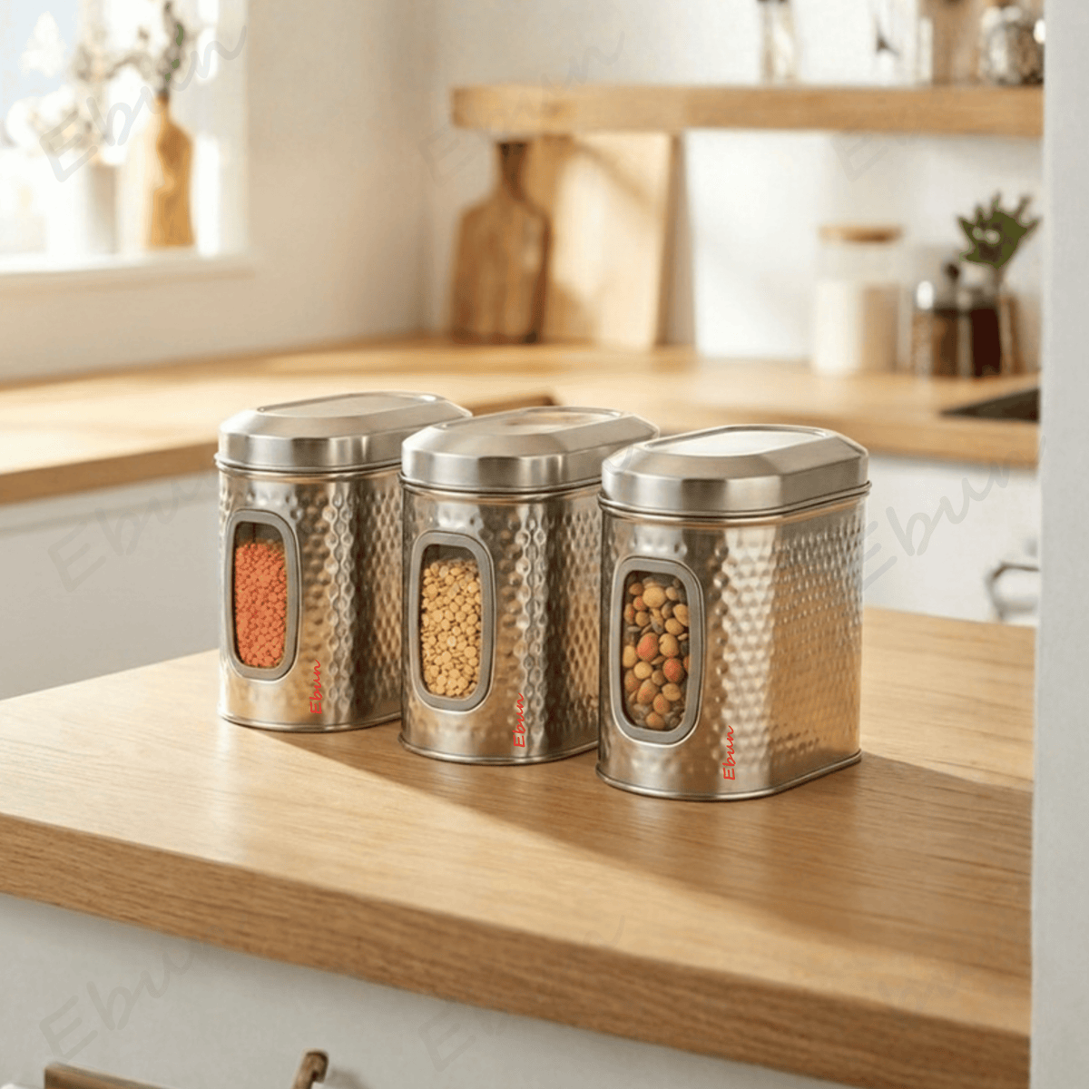 Ebun Stainless Steel Capsule Shape Hand Hammered See Through Containers - 1 Kgs