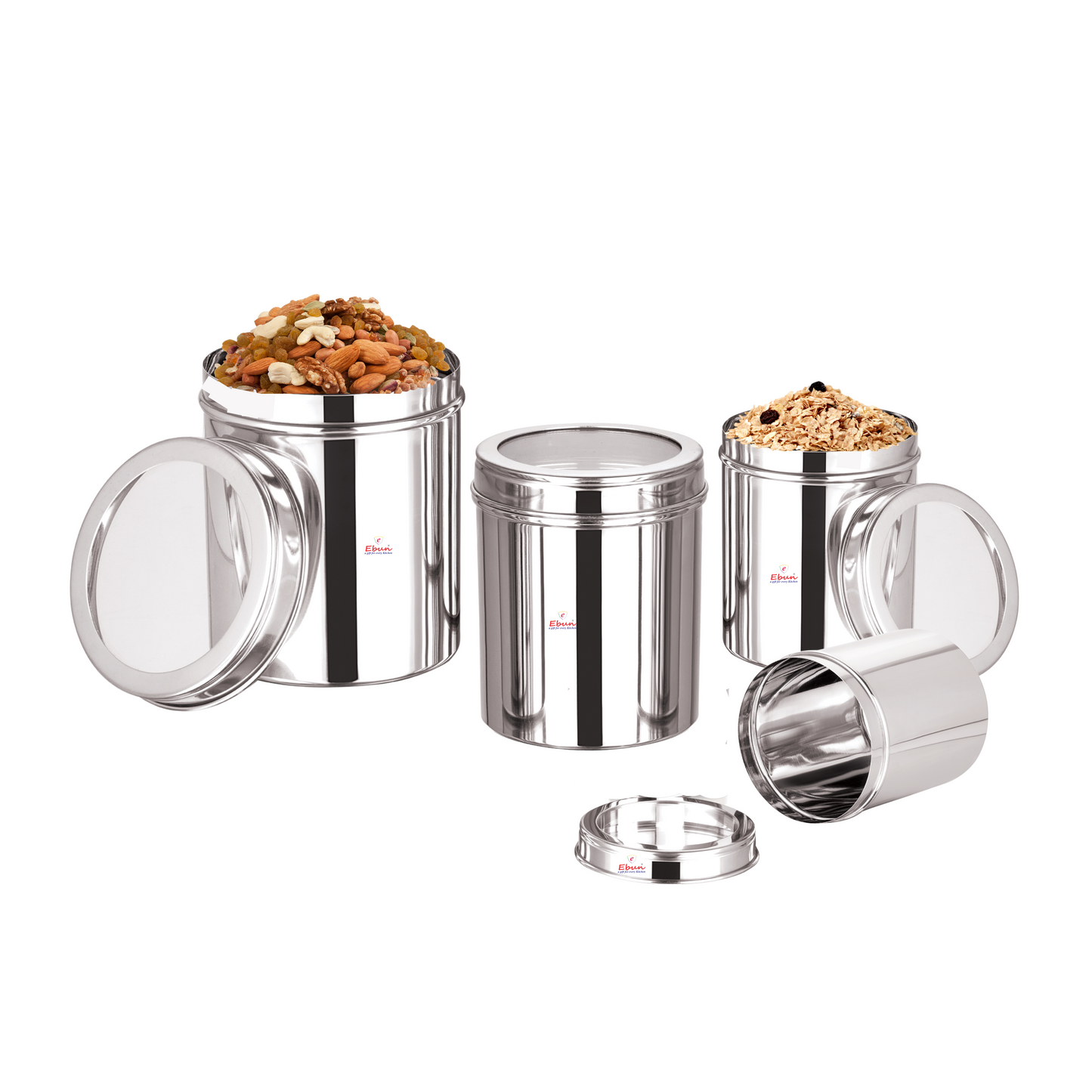 Ebun Stainless Steel Top See Through Containers 200 Gms to 750 Gms Combo Set