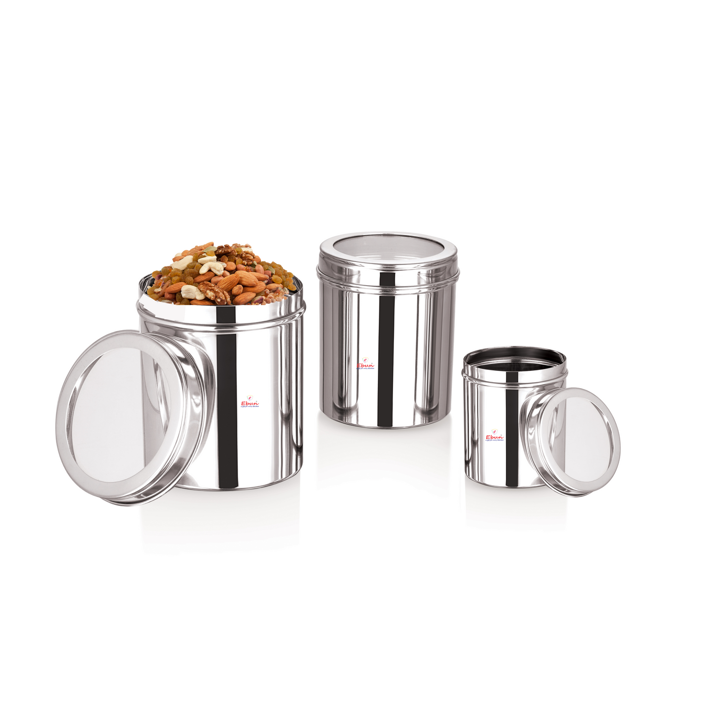 Ebun Stainless Steel Top See Through Containers 200 Gms to 500 Gms Combo Set