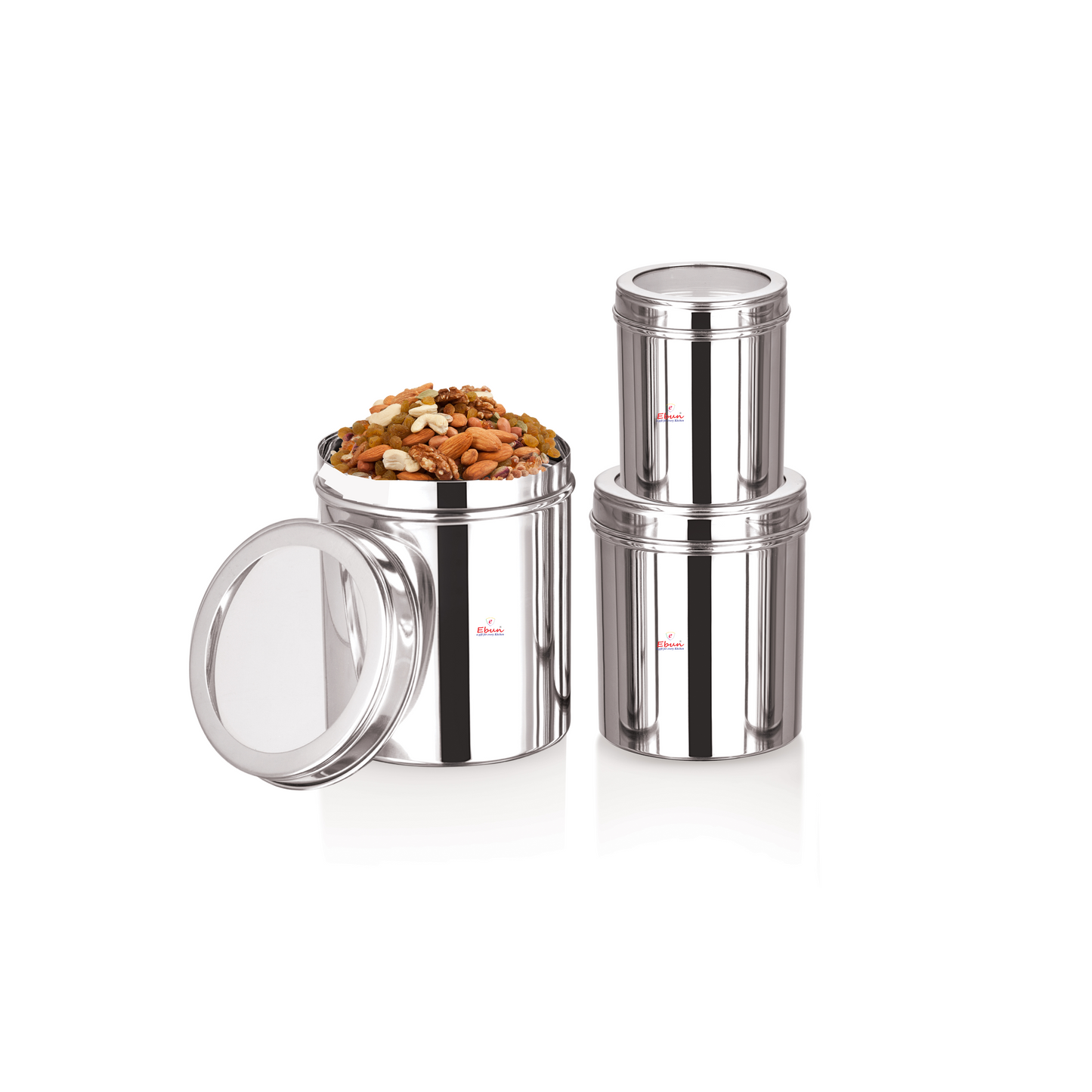 Ebun Stainless Steel Top See Through Containers 200 Gms to 500 Gms Combo Set