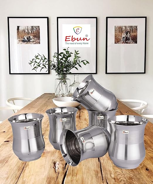 Ebun Silver Touch Stainless Steel Drinking Glass Set 300 Ml