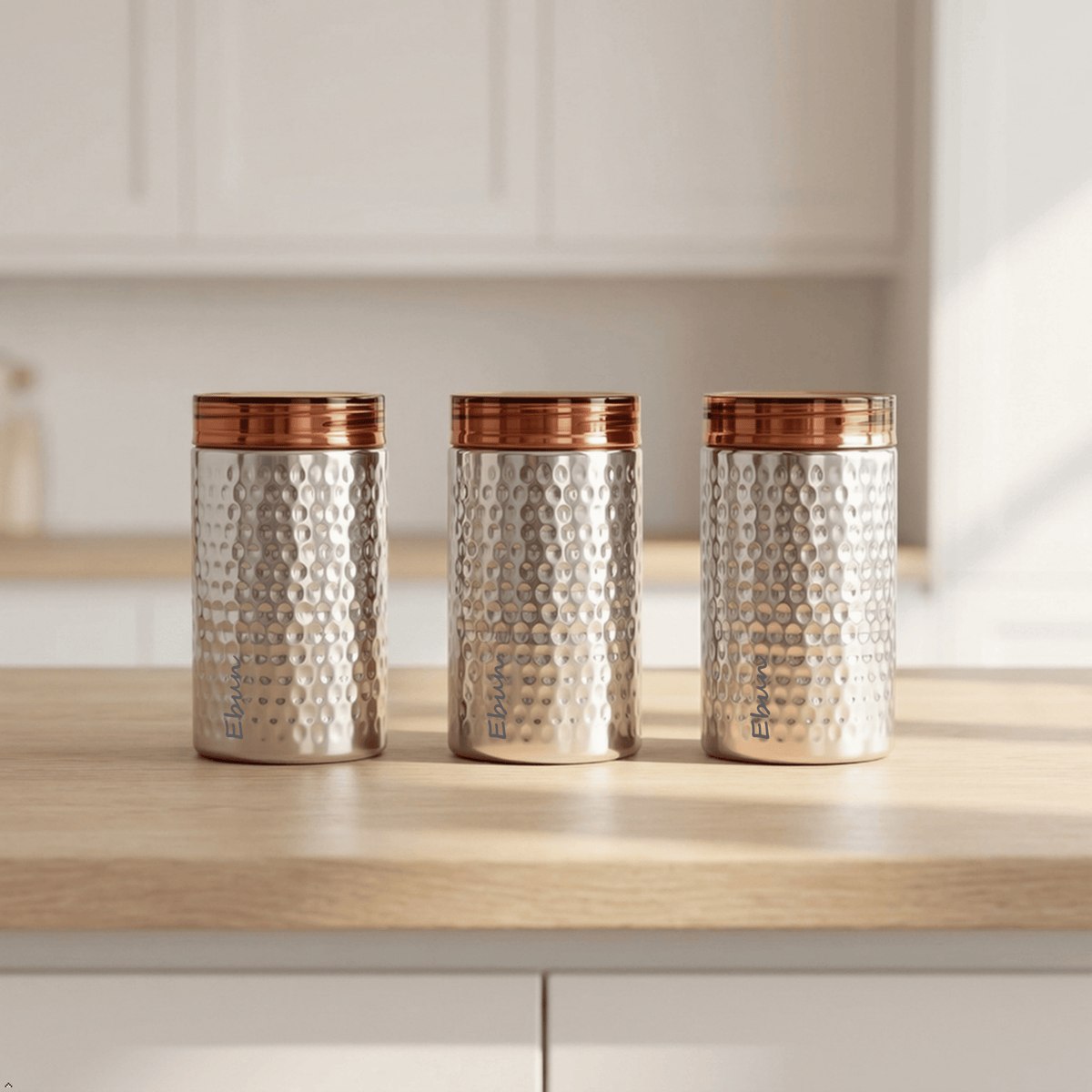 Ebun hand hammered stainless steel kitchen container, 700 ml