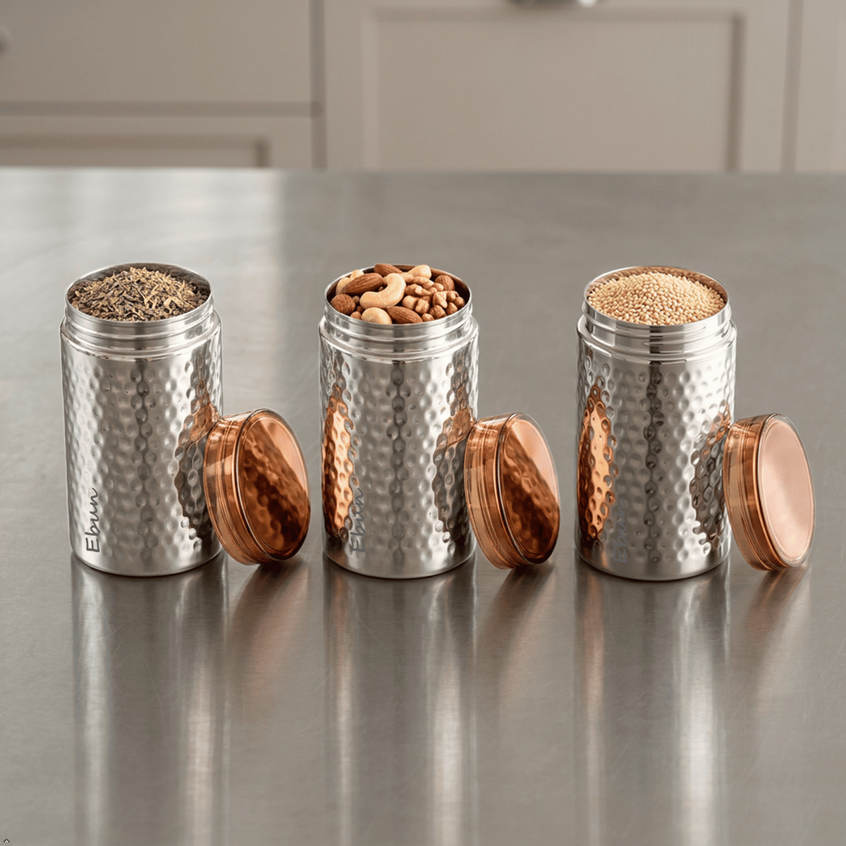 Ebun Stainless Steel Hand Hammered Containers for Kitchen - 700 Ml Capacity