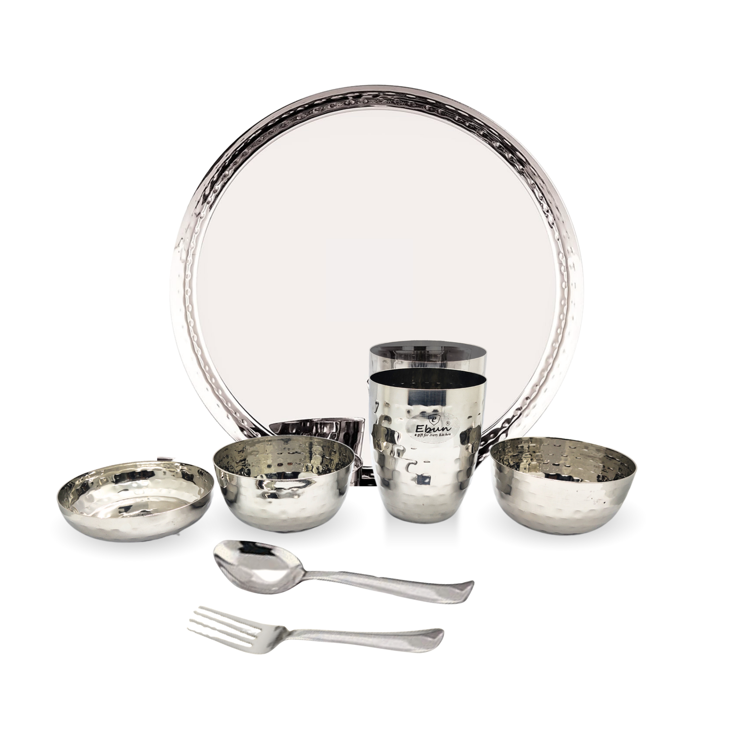 Ebun Stainless Steel Hand Hammered Design Dinner Set - Pack of 1
