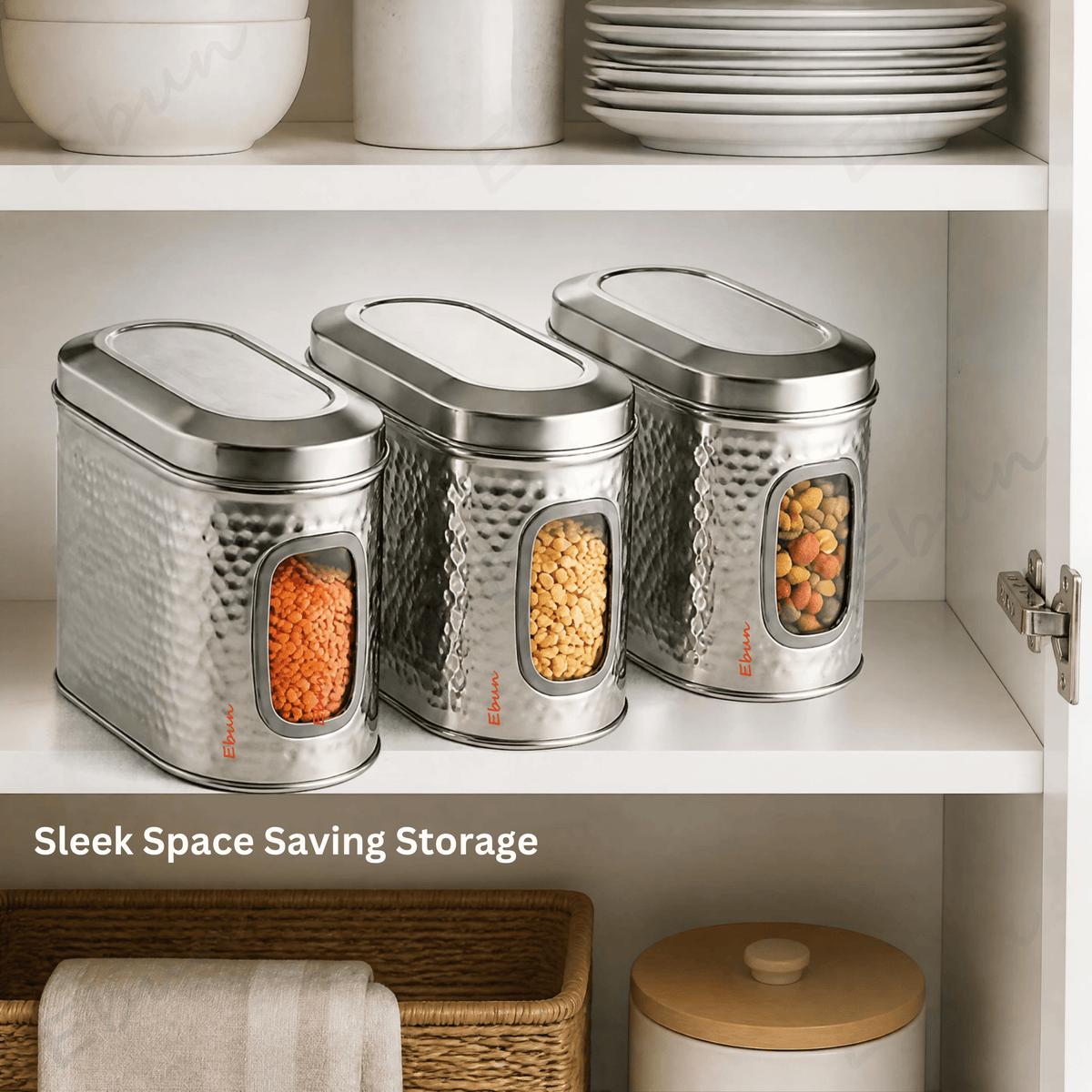 Ebun Stainless Steel Capsule Shape Hand Hammered See Through Containers - 1 Kgs
