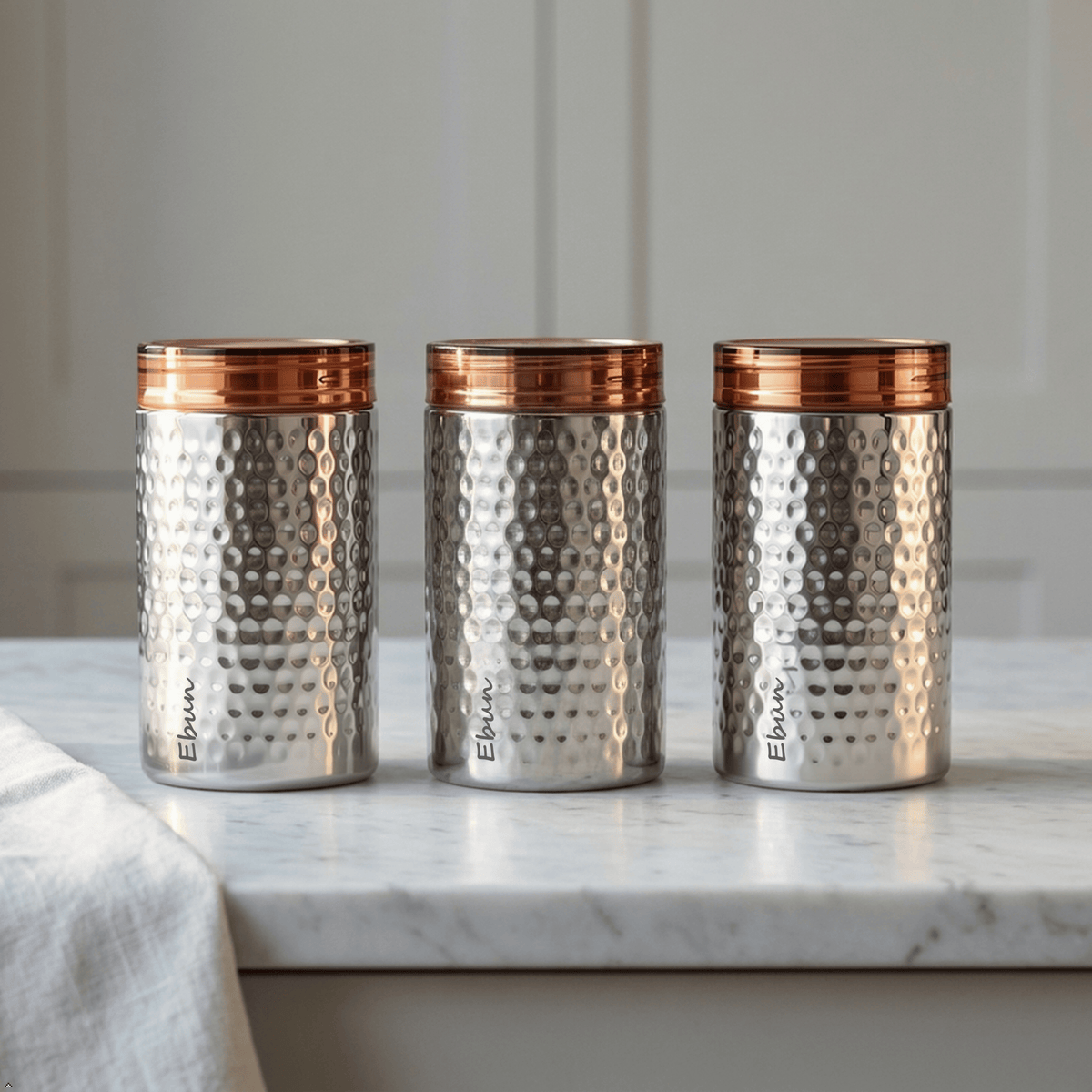 Ebun Stainless Steel Hand Hammered Containers for Kitchen - 700 Ml Capacity