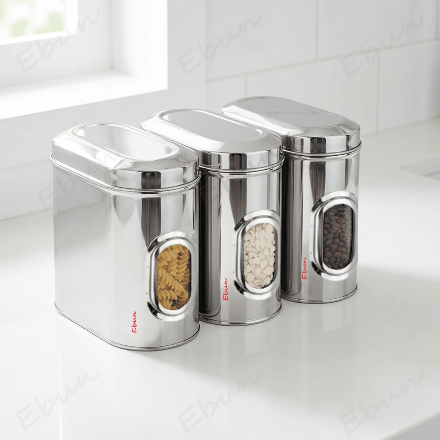 Ebun Stainless Steel Capsule Shape See Through Containers - 1.5 Kgs
