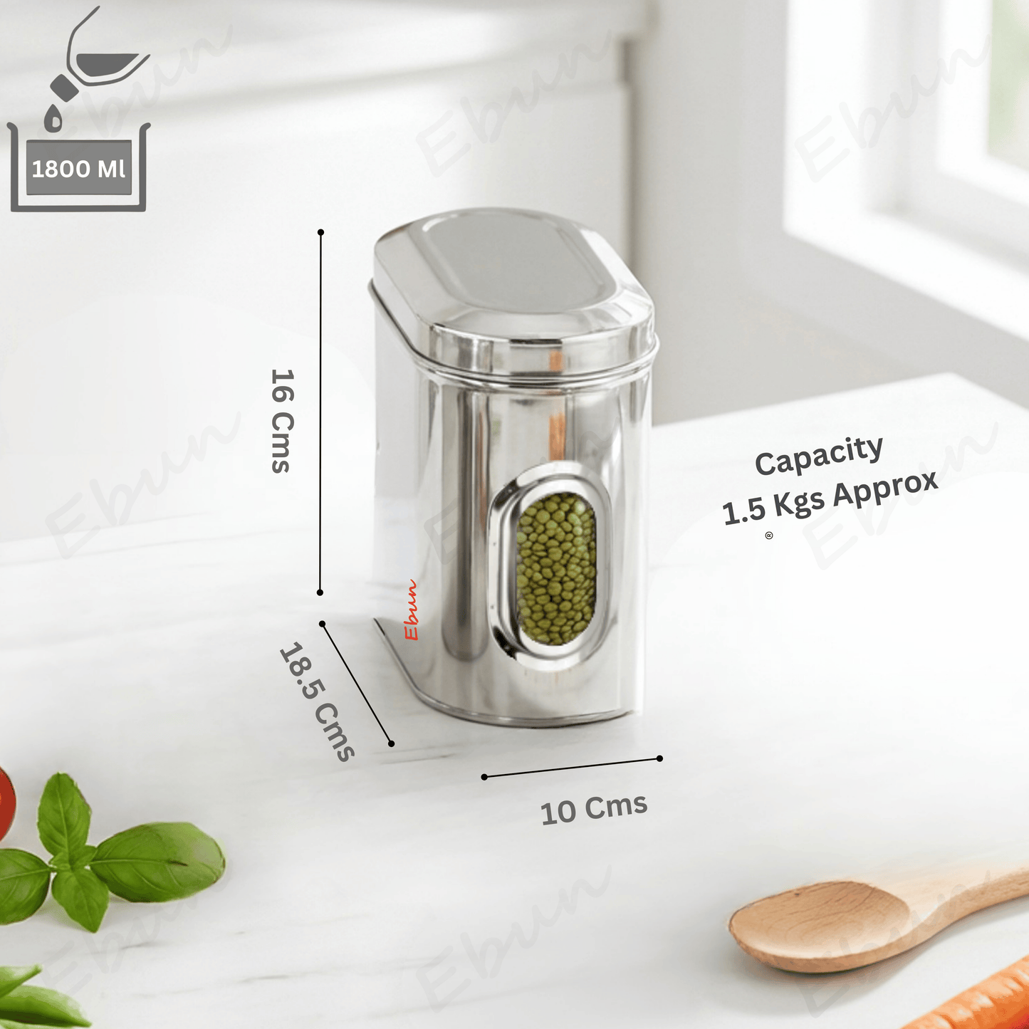 Ebun Stainless Steel Capsule Shape See Through Containers - 1.5 Kgs