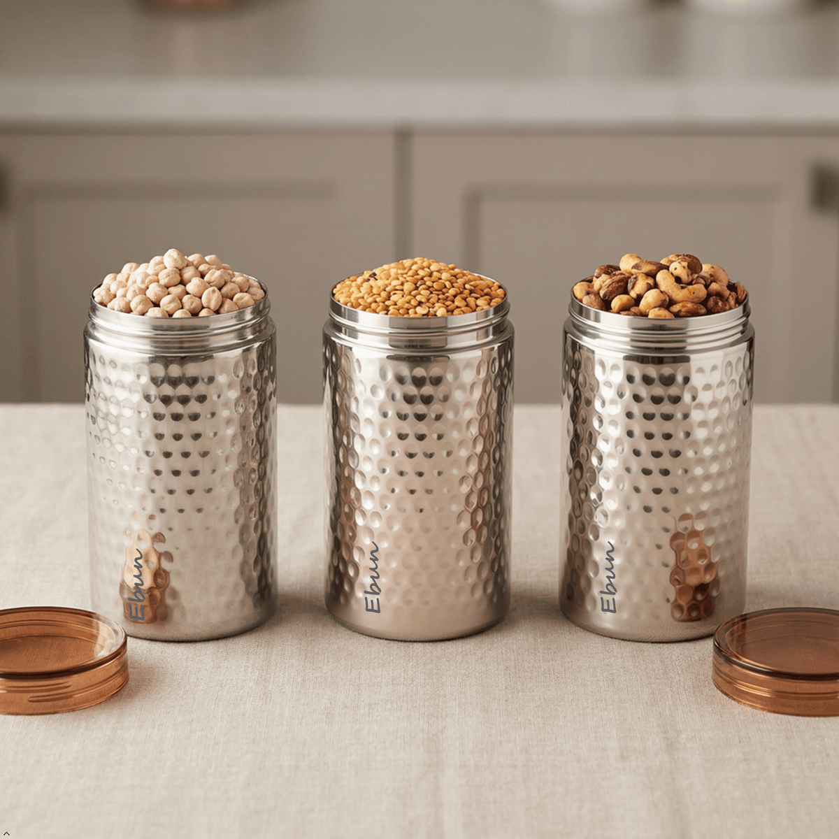 Ebun Stainless Steel Hand Hammered Containers for Kitchen - 700 Ml Capacity
