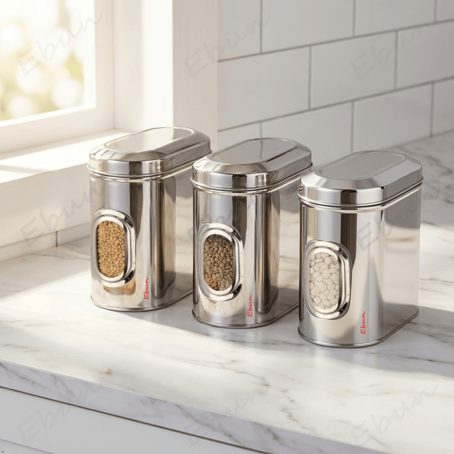 Ebun Stainless Steel Capsule Shape See Through Containers - 1.5 Kgs