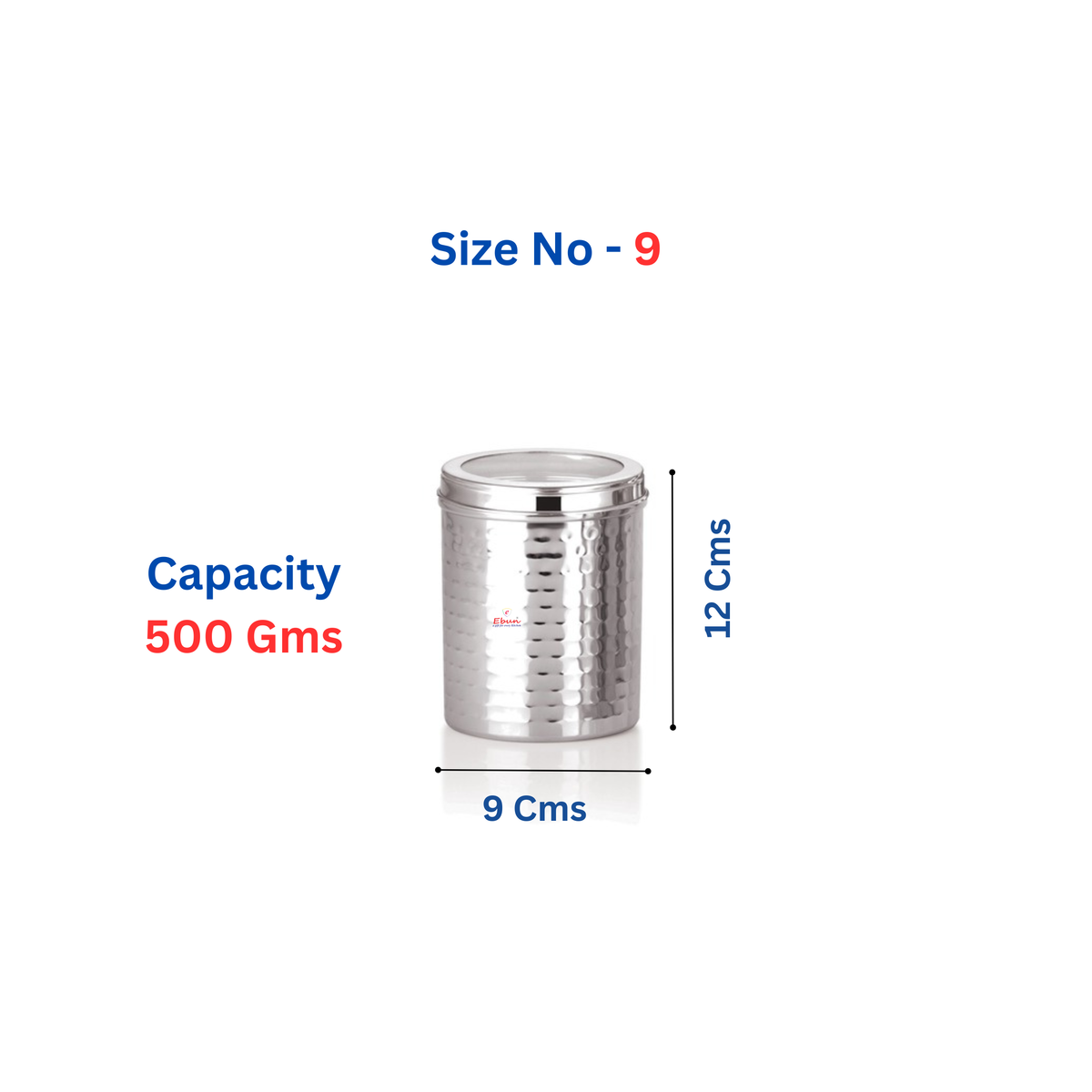 Ebun Hand Hammered Stainless Steel Top See Through Containers 500 Gms Capacity - Pack of 6