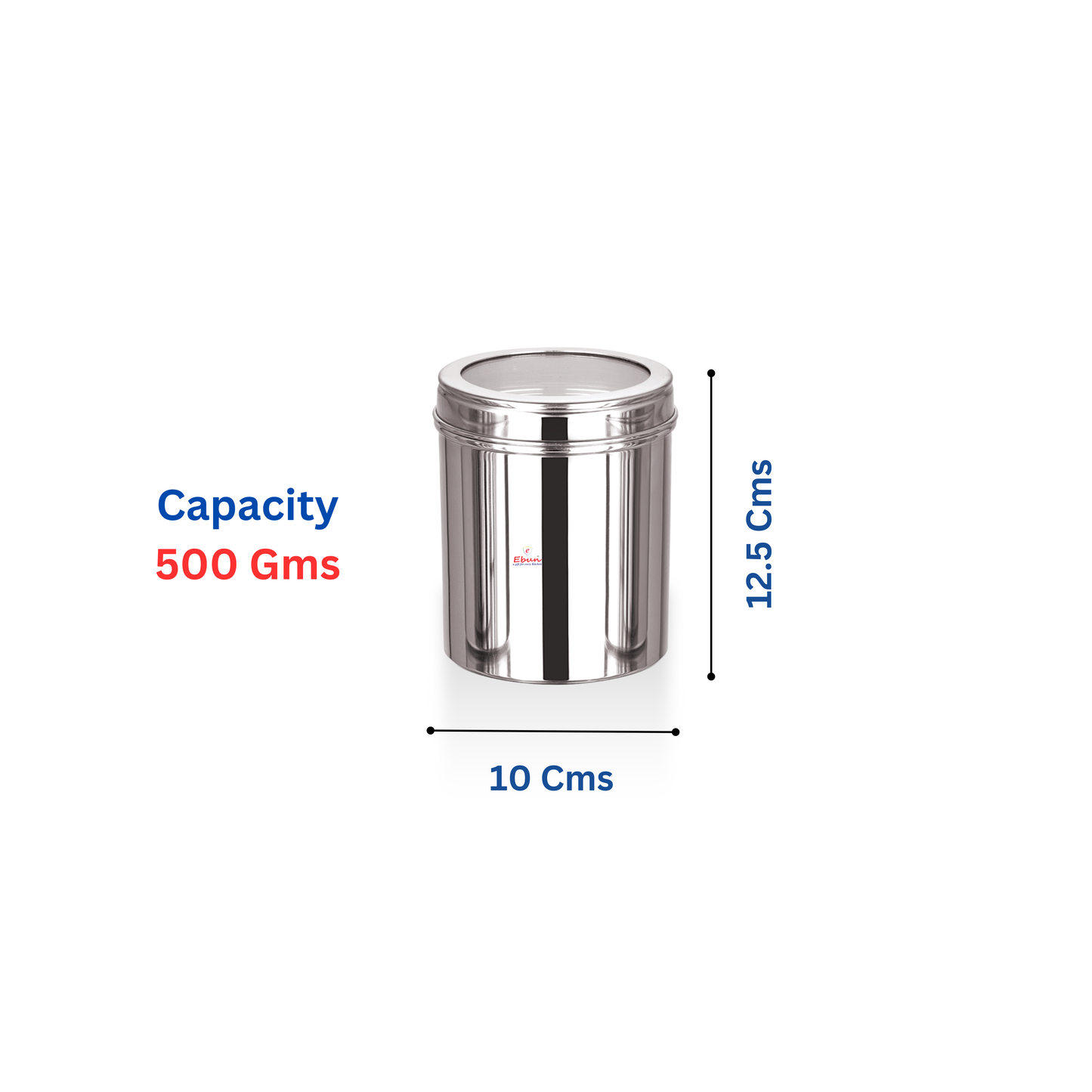 Ebun Stainless Steel Top See Through Containers Combo Set of 500 Gms - Pack of 6