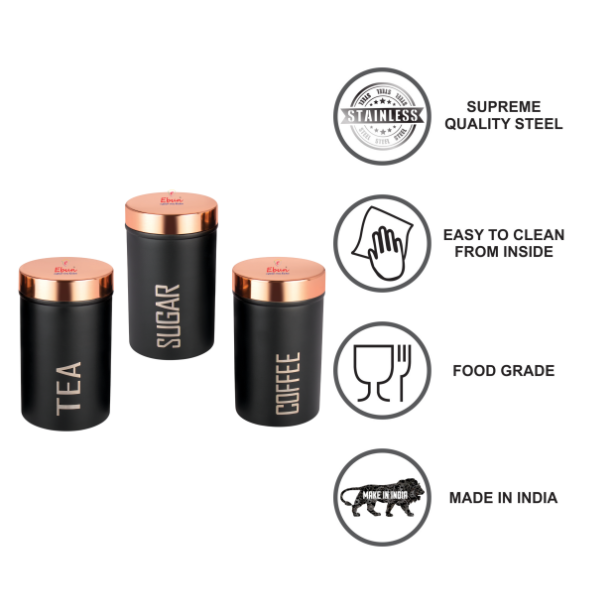 Ebun Stainless Steel Tea Sugar Coffee Containers Set of 3 with the Capacity of 500 Gms Each