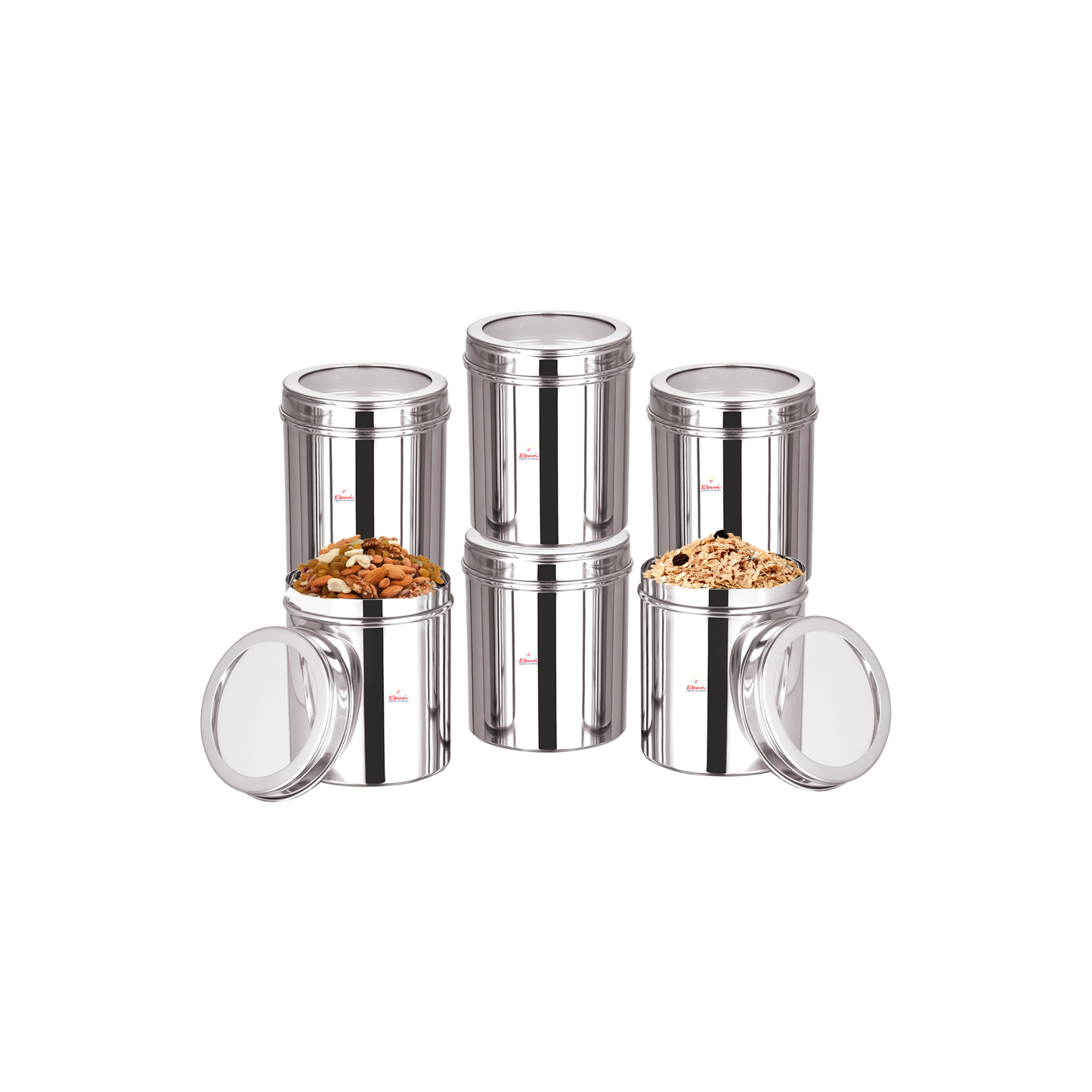 Ebun Stainless Steel Top See Through Containers Combo Set of 500 Gms - Pack of 6