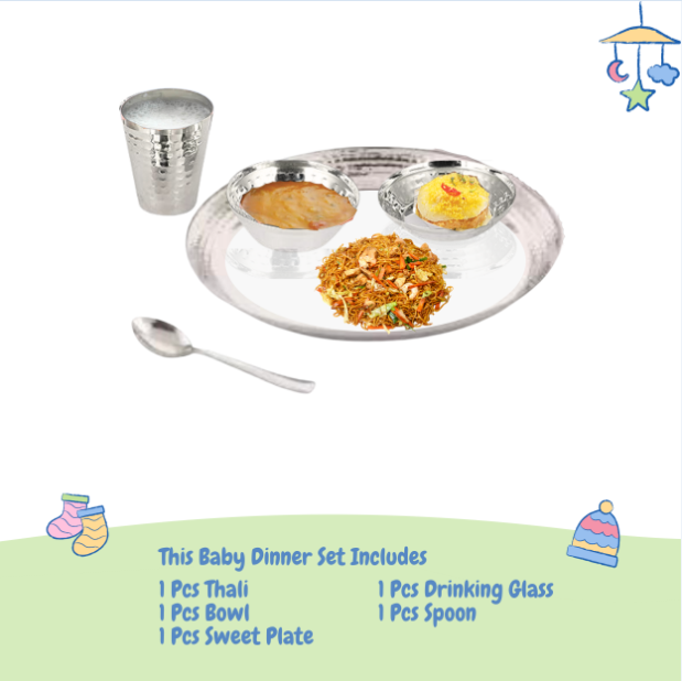 Ebun Stainless Steel Hand Hammered Baby Dinner Set - 5 Pieces (Pack of 1)
