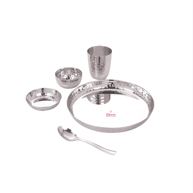 Ebun Stainless Steel Hand Hammered Baby Dinner Set - 5 Pieces (Pack of 1)