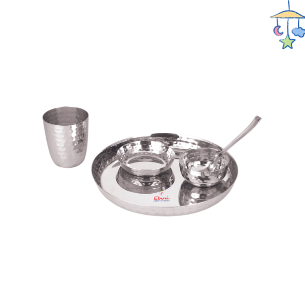 Ebun Stainless Steel Hand Hammered Baby Dinner Set - 5 Pieces (Pack of 1)