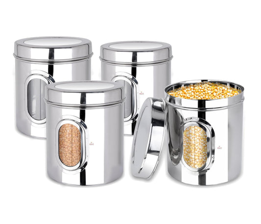 Ebun Stainless Steel See Through Containers 6 Kgs Capacity - Pack of 4 Combo