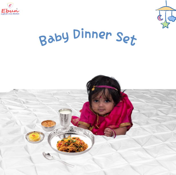 Ebun Stainless Steel Hand Hammered Baby Dinner Set - 5 Pieces (Pack of 1)