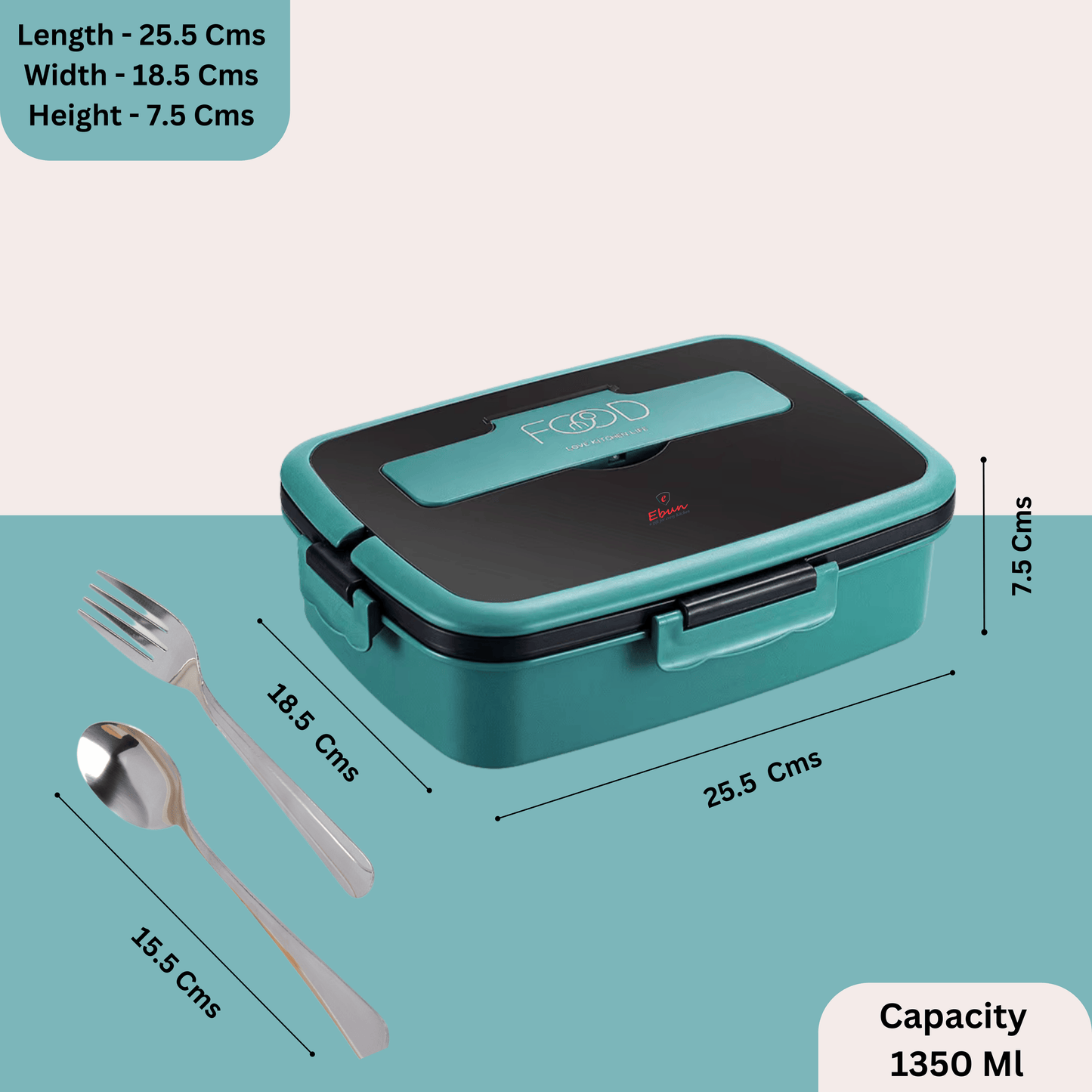 Ebun Stainless Steel Lunch Box for Kids for School - 1350 Ml