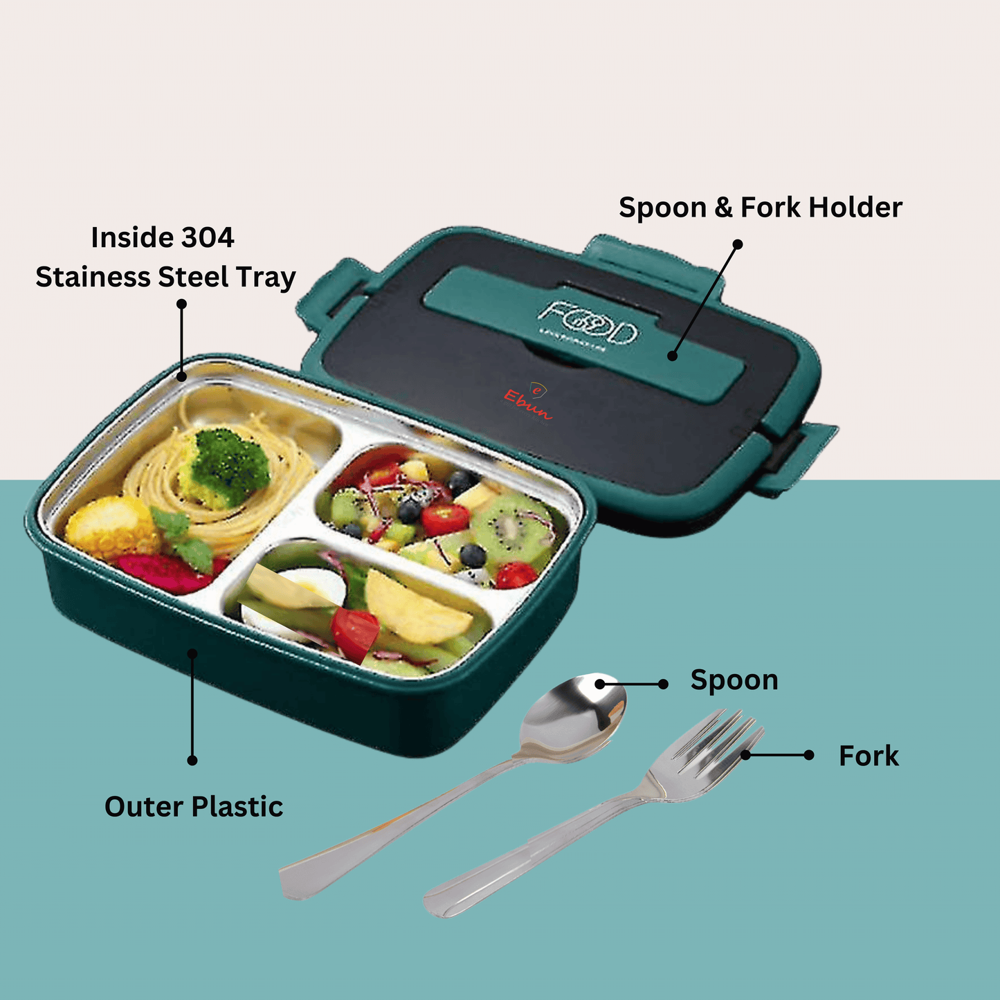 Ebun Stainless Steel Lunch Box for Kids for School - 1350 Ml