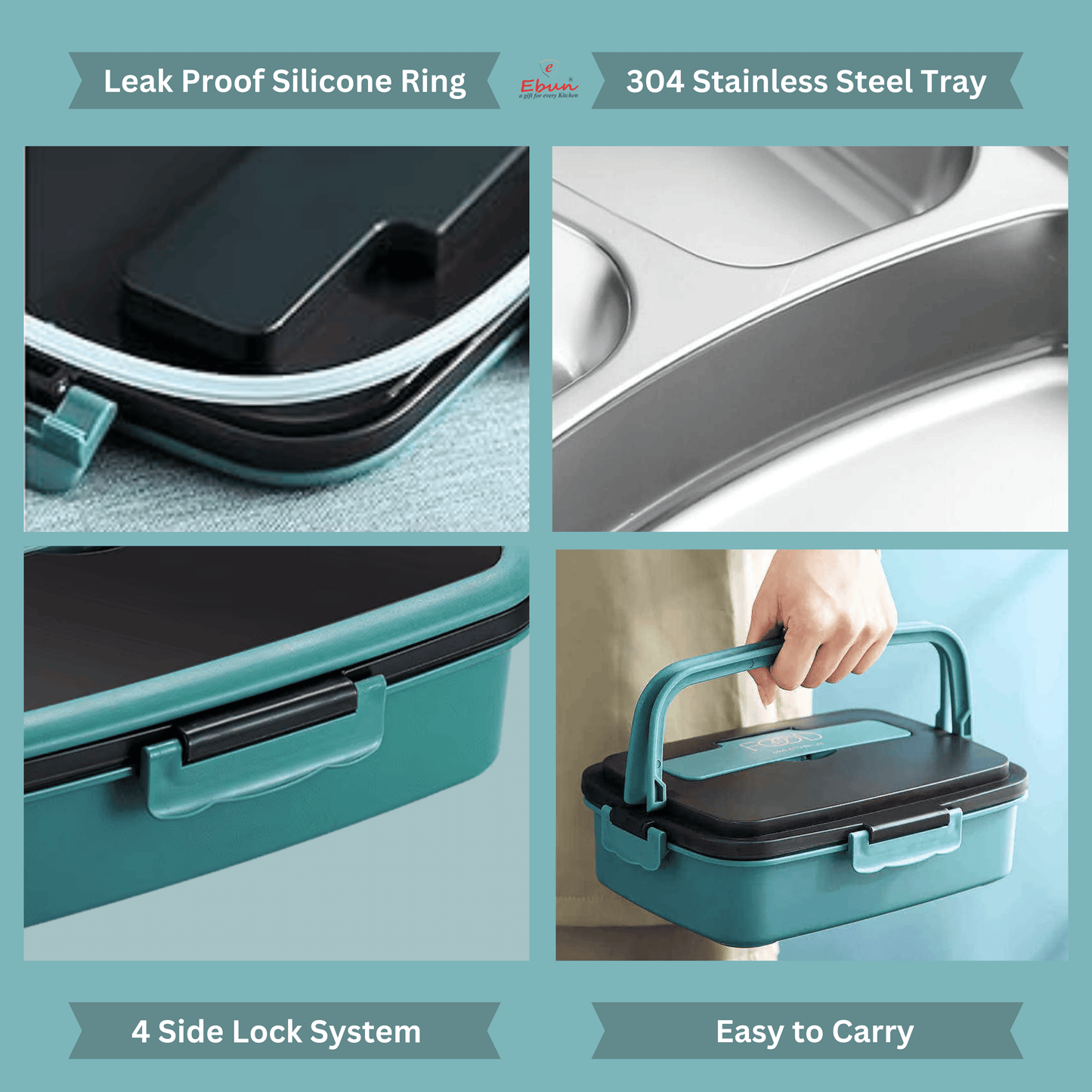 Ebun Stainless Steel Lunch Box for Kids for School - 1350 Ml