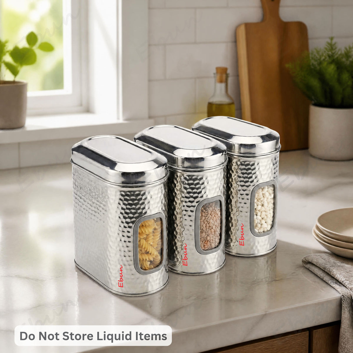 Ebun Stainless Steel Capsule Shape Hand Hammered See Through Containers - 1.5 Kgs