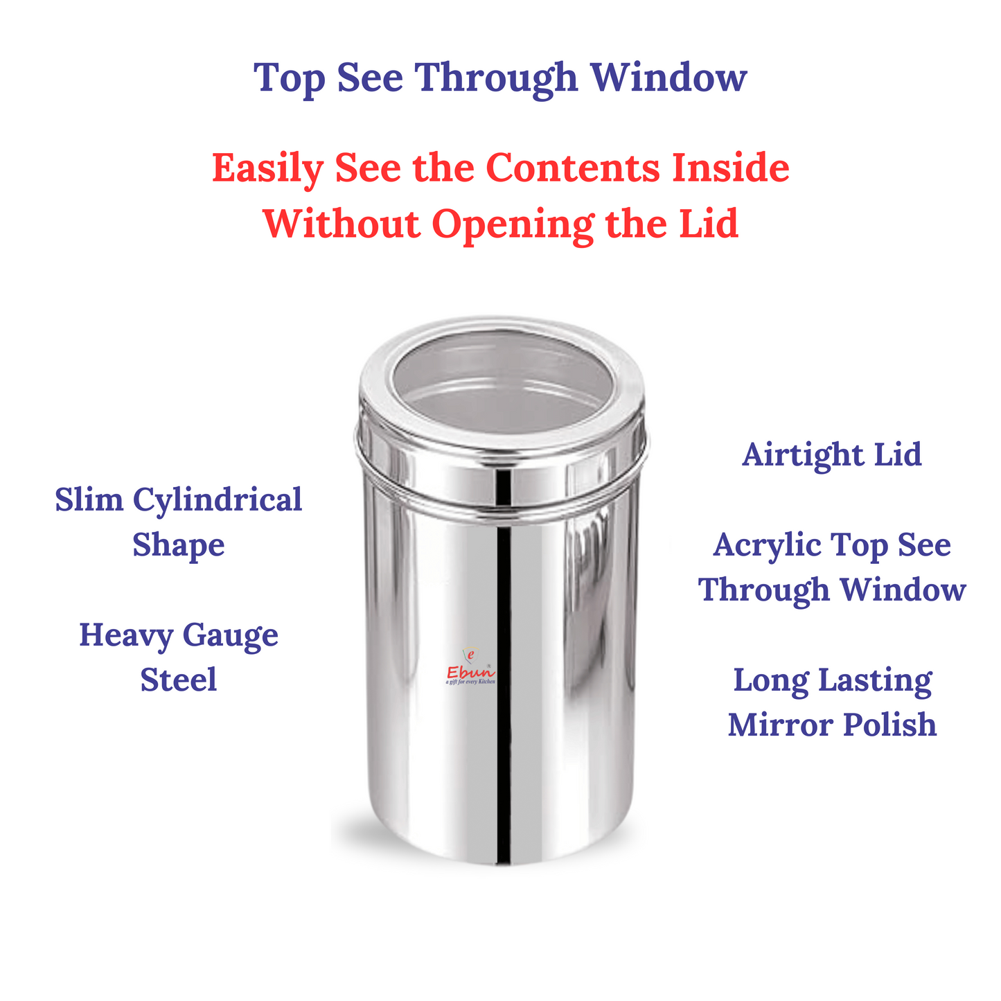 Ebun Heavy Gauge See Through Stainless Steel Containers 500 Gms - Pack of 3