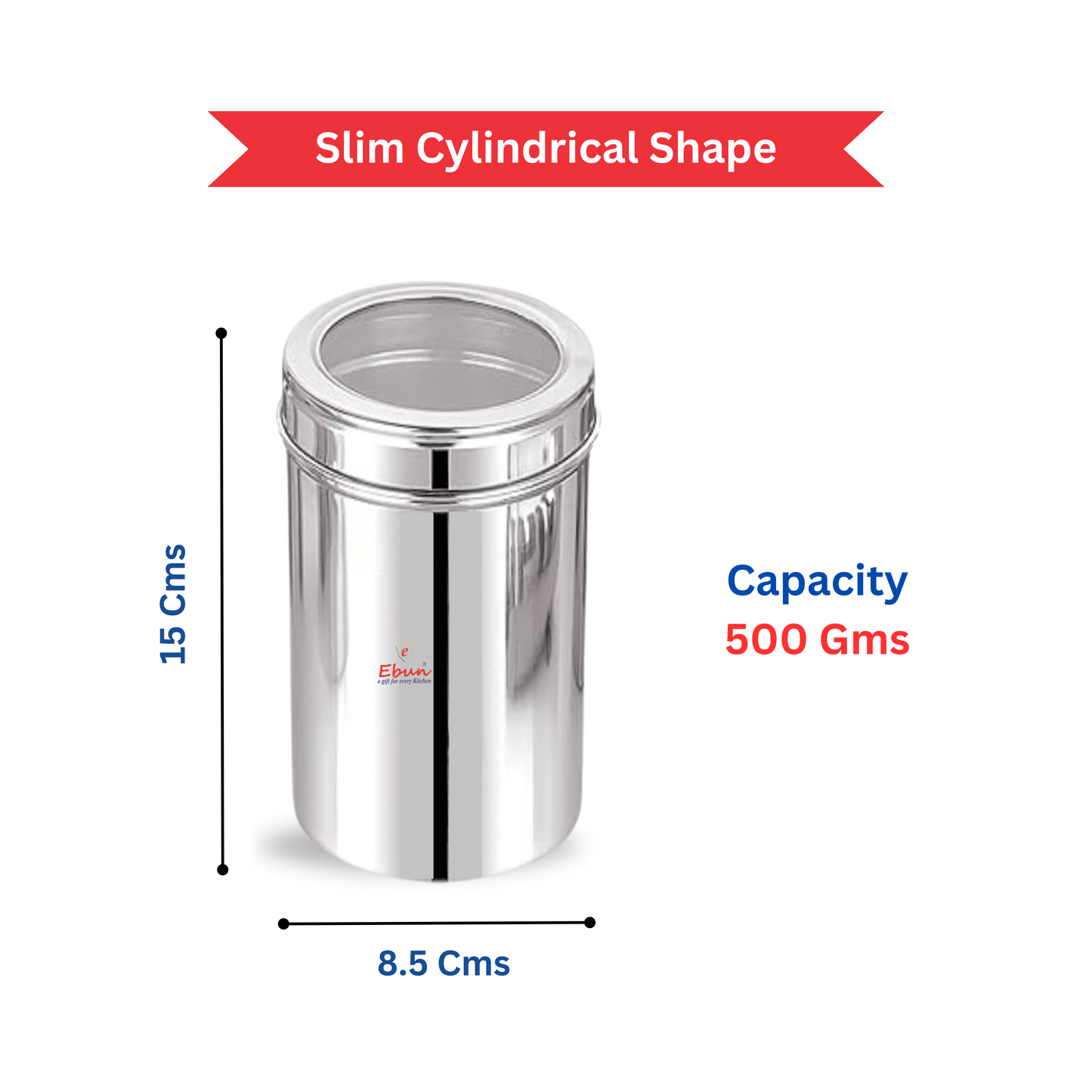 Ebun Heavy Gauge See Through Stainless Steel Containers 500 Gms - Pack of 4