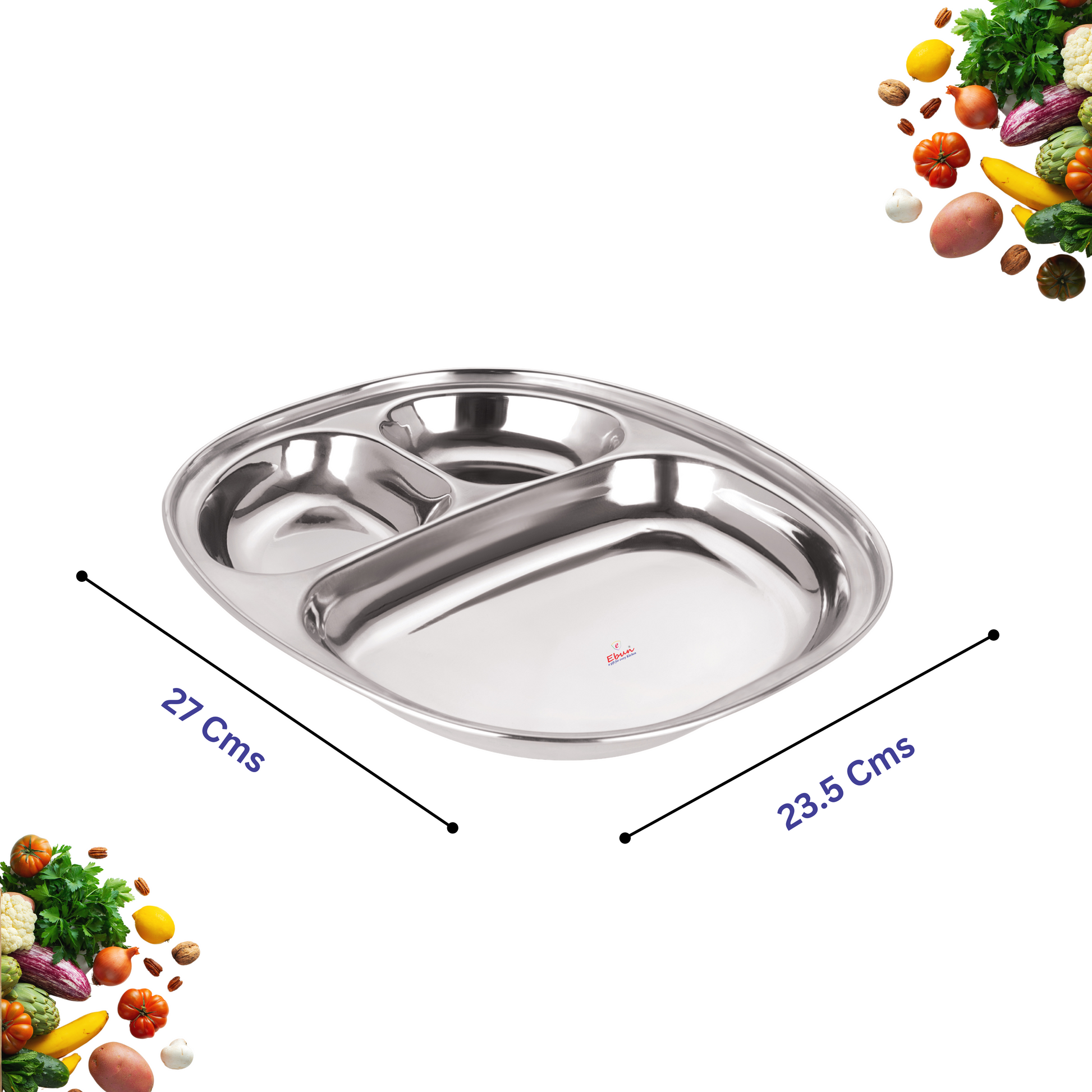 Stainless Steel Pav Bhaji Plate with Compartments