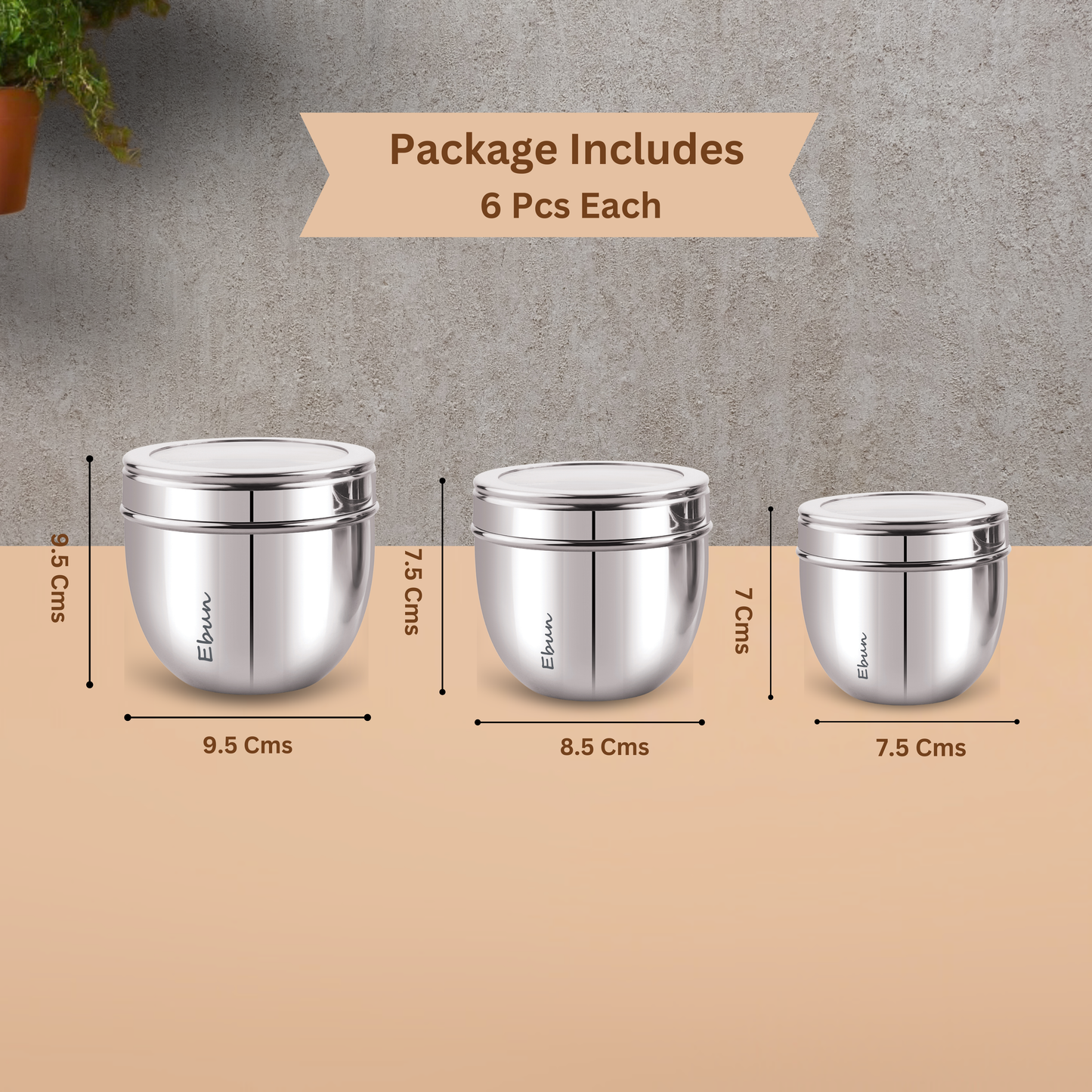 Ebun Stainless Steel Top See Through Containers 200 Ml, 300 Ml and 450 Ml Capacity - 18 Pcs Combo Set