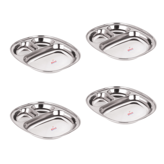 Ebun Stainless Steel Pav Bhaji Plate with Compartments - Pack of 4