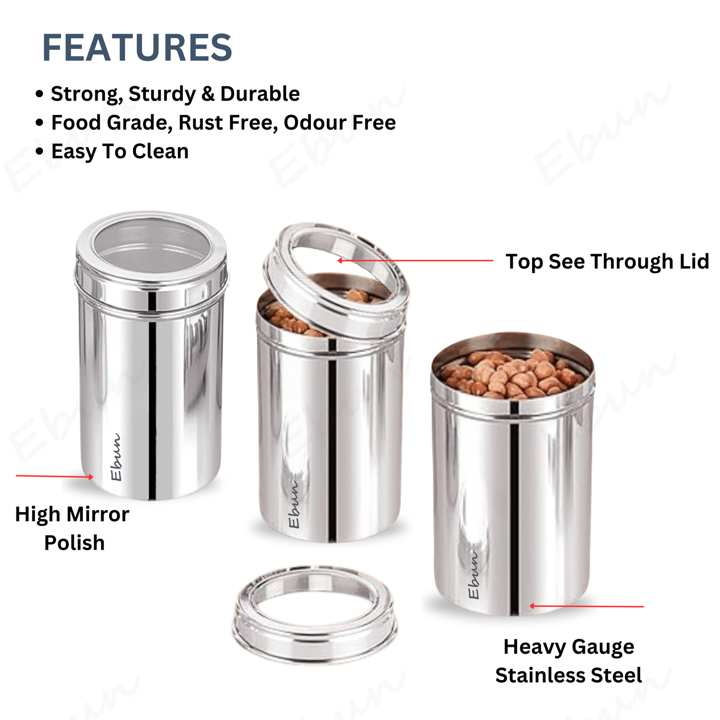 Ebun Stainless Steel Top See Though Containers 500 Gms Capacity