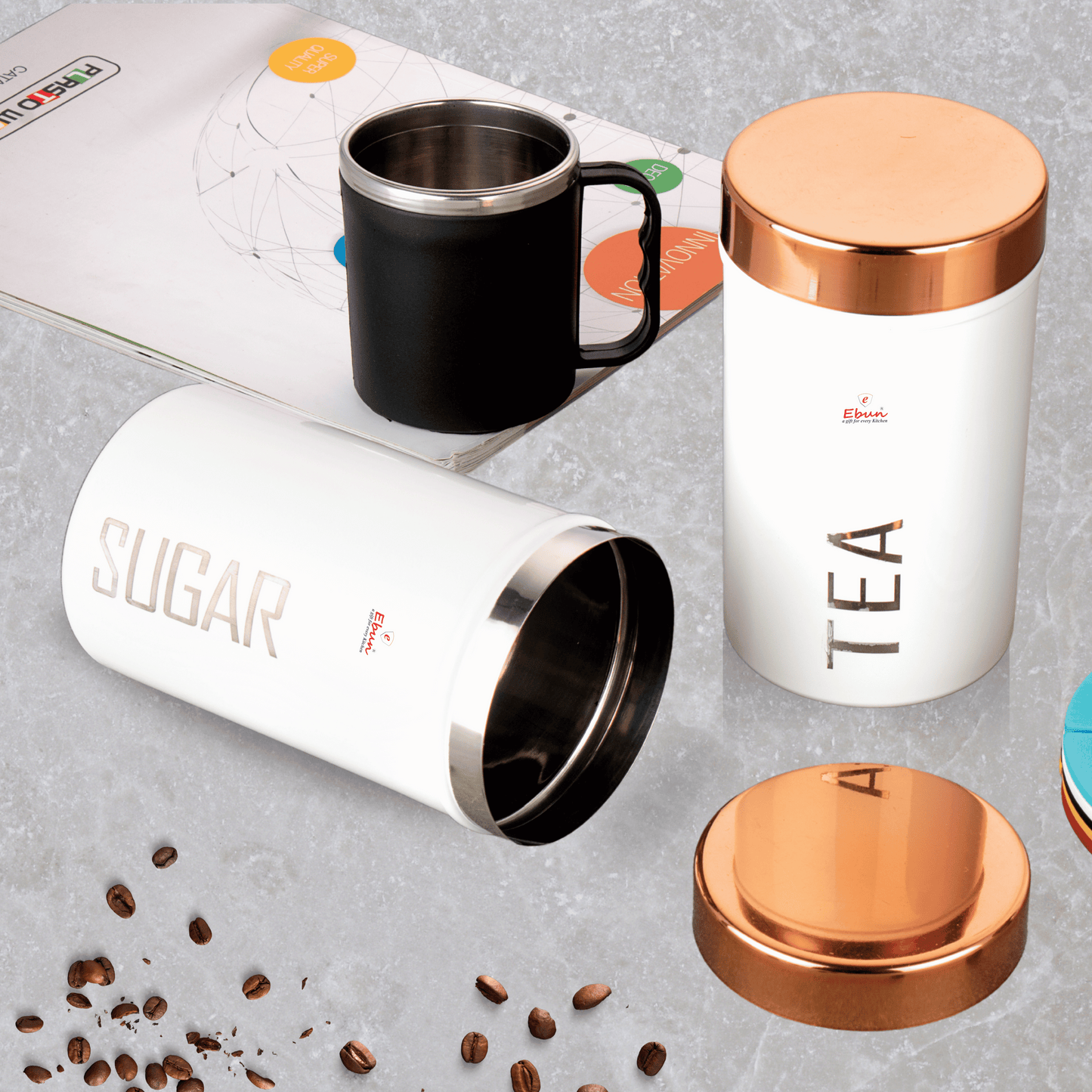 Ebun Stainless Steel Sugar Tea Containers Set of 2 with the Capacity of 500 Gms Each
